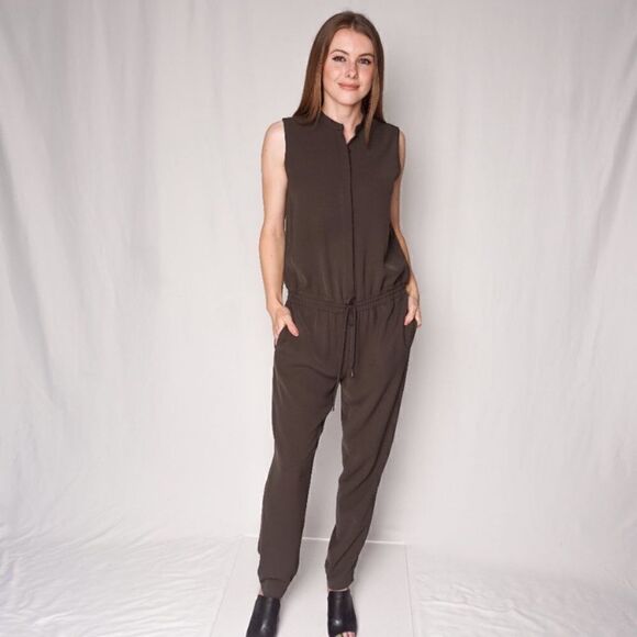 Vince Grey Jumpsuit Sleeveless Button Front Slim Leg Size 8 - Picture 8 of 15
